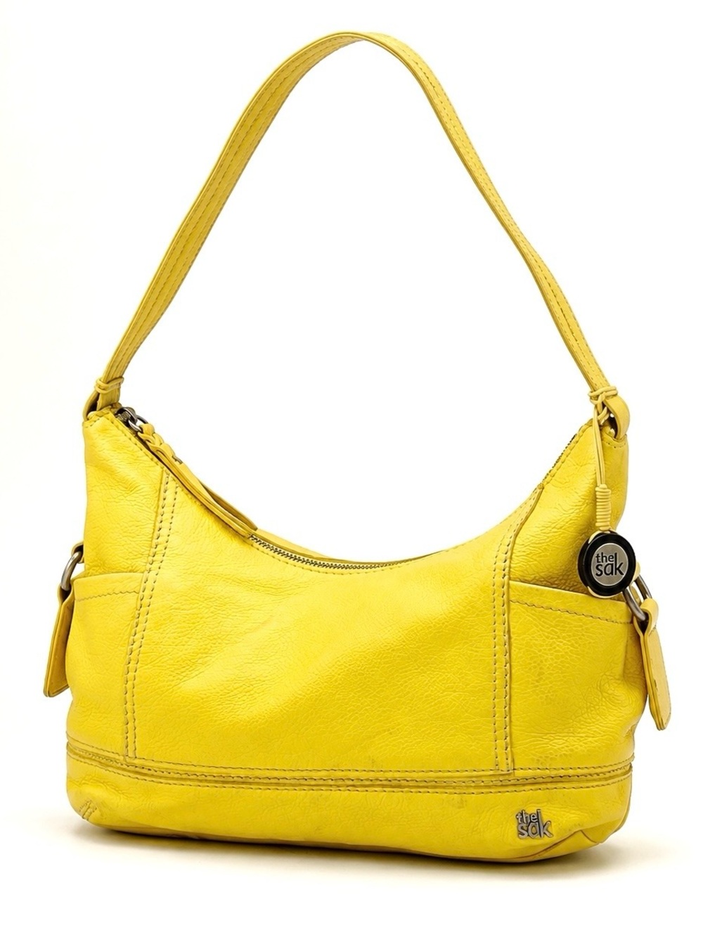 The Sak Kendra Hobo Shoulder Bag Mustard Yellow Leather Slouchy Zip Pocket Purse